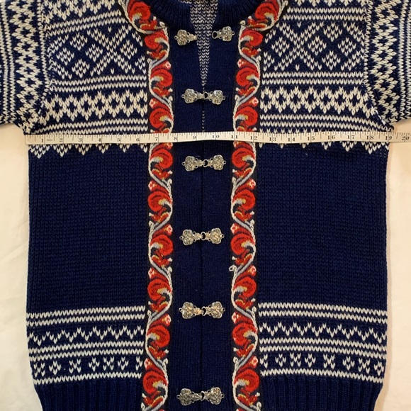 Vintage 1970s Women’s Nordic Evebofoss Wool Folk Cardigan with Hook Closure.  M1 - Picture 9 of 11